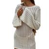 Verão Europeu e Americano Novo Feminino Tricô Vazado Pulôver Gola Redonda Manga Longa Maiô Biquíni Vestido Feminino