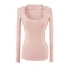 Camiseta Base Ajustada de Manga Larga con Cuello en U y Escote Bajo Estilo Puro Deseo, Nuevo Top Sencillo de Color Sólido Sexy Ajustado para Otoño