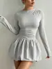 Nuevo Vestido de Otoño 2026 Transfronterizo Amazon Moda Ajustado de Manga Larga con Falda Elástica Abullonada para Mujer