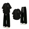 Conjunto Casual Masculino de Verão Novo Respirável Confortável Gola Redonda Versátil Simples Manga Curta Calça Reta Conjunto de Duas Peças