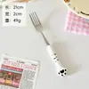 Cuchara con mango de cerámica de pata de gato, cubertería de acero inoxidable 304, cuchara de dibujos animados, cuchara redonda linda para comer, cuchara y tenedor de postre creativos