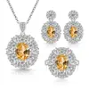 Juego de Joyería de Lujo Europeo Gemas de Colores Ocho Corazones Ocho Flechas Combinado con Adornos de Novia de Oriente Medio Juego de Anillo, Collar y Pendientes