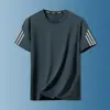 Camiseta de manga curta masculina verão corrida respirável fitness seda gelada secagem rápida roupas finas tops esportivos masculinos gola redonda