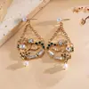 Colgante de Cruz Plateada Europea y Americana Incrustado con Diamantes Aretes de Perla Aretes con Atmósfera de Cuento de Hadas Aretes de Diseño Nicho Venta al por Mayor