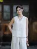 Nova Camisola Original Retro de Verão Fina de Cânhamo Cor Sólida de Caimento Solto para Mulheres com Alças Largas e sem Mangas