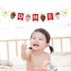 Ba289 Bandera de Letras Feliz Cumpleaños Fruta Fresa Rosa Fiesta de Fresas Color Fiesta Banner