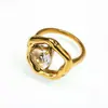 Anillo de Acero de Titanio con Cristal Amarillo Irregular en Forma de Corazón Hueco, Joyería de Anillo de Acero Inoxidable de Moda