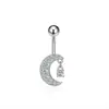 Anel de Umbigo com Pingente de Lua de Zircônia 14G Barra Curva Pendurada Joias para Piercing no Umbigo Adornos de Body Piercing Europeus Americanos Atacado