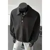 Marca de moda estilo americano Color liso Textura gofreada Estilo Old Money Primavera 2026 Nuevo Cuello polo Manga larga Sudadera Modelo versátil unisex