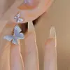 Pendientes de Mariposa Azul Hielo Cristalino de Moda Dulce y Frescos de Verano Aguja de Plata S925 Circonita Microincrustada Pendientes Versátiles