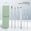 Set de 6 Piezas de Recogedores de Oídos de Acero Inoxidable, Recogedor de Oídos Espiral Portátil con Llavero, Cuchara para Oídos, Set de Herramientas para Limpieza de Oídos