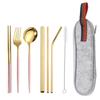 Acero Inoxidable 304 Vajilla Conveniente Set de Pajita Tenedor Cuchara Palillos Viaje al Aire Libre Set de Siete Piezas Amazon Venta Caliente