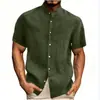 2026 Nueva Camisa de Manga Corta de Algodón y Lino para Hombre Cuello Mao Color Sólido Casual Verano Estilo Delgado Ropa para Hombre Camisa Transfronteriza Negra