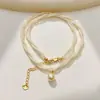 Colar de Pérolas de Camada Dupla Levemente Luxuoso, Gargantilha de Pérolas Trançada Fashion e Versátil, Acessório de Luxo para o Dia a Dia, Joias Coreanas