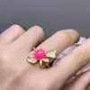 Anillo de Ópalo Rosa Natural, Ópalo Rosa con Textura Delicada y Cálida, Piedra Principal 7X9Mm, Venta Directa del Fabricante, Superventas Transfronterizo