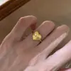 Anillo de Corazón Dorado Cepillado de Plata de Ley S925 para Mujer, Diseño Abierto Ajustable, Joyería de Anillo para Dedo Índice de Lujo Ligero de Nicho