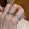Anillo de Diamantes Brillantes Florales Suaves Estilo Coreano, Multicapa, Moderno y Elegante, Anillo Abierto para Dedo Índice con Forma de Corazón para Mujer