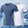 [Seda de Gelo/Sensação Refrescante] Camiseta Masculina de Verão com Gola Redonda, Caimento Solto, Seda de Gelo, Manga Curta, Elástica, Secagem Rápida, Respirável, Refrescante
