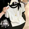 Camiseta de manga corta con bloques de color estilo coreano para mujer, nuevo top de punto versátil de alta gama ajustado, primavera/verano 2026