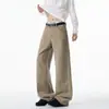 Calças de trabalho retas slim fit para homens, calças pretas versáteis da moda de outono, calças casuais largas e fluidas