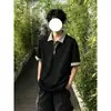 Camisa Polo de Malha Patchwork de Alta Qualidade Americana Manga Curta Verão Nova Solta Meia Manga Hipster Cool Tendência Camiseta com Gola