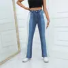 Calça Jeans Flare Slim de Cintura Alta Color Block Spliced Moda Feminina Popular Europeia e Americana Retro Americana