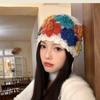 Mori-estilo Double-layer Handmade Crochet Color Flower Wool Hat Crianças Outono e Inverno Niche Fashion Sweet Knitted Pullover Chapéu