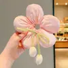 Elástico de Cabelo com Laço de Flor Tulipa Estilo Coreano para Meninas, Corda de Cabelo de Alta Elasticidade para Rabos de Cavalo e Coques