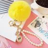 Bola de Pelo de Conejo Perezoso Imitación Cadena de Perlas Lazo Accesorios de Felpa Llavero Colgante Llavero de Bolso Colgante Pequeño Joyería