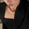 Collar de cuentas rojas navideñas coreanas, colgante de perla en forma de gota de agua, cadena de clavícula para mujer, cadena de suéter blanca que deja ver la piel, de moda