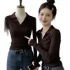 Suéter de tricô com gola polo estilo retrô francês de manga longa para mulheres, novo modelo de inverno 2025, top elegante e que afina a silhueta, moderno