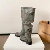 Botas Retrô Amassadas Empilhadas Outono/Inverno 2026 Femininas para Panturrilha Larga Acima do Joelho Longas Emagrecedoras Versáteis Salto Grosso Cano Alto Botas de Cavaleiro
