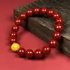 Pulseira de Cinábrio Crua com Areia de Cristal Translúcido e Minério de Ouro Real, Pulseira Unissex, Presente de Joia para Ano Zodiacal Venda por Atacado
