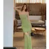 Vestido de tirantes sexy de malla patchwork de deseo puro para mujer 2026 Verano Nuevo Estilo Ceñidor de cintura Adelgazante Elegante Vestido largo de cola de pez