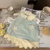 Ropa Infantil Estilo Coreano 2026 Nuevo Verano Conjunto de Dos Piezas para Niñas: Top a Cuadros con Cuello de Muñeca y Shorts con Dobladillo Ondulado