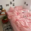 Nuevo Conjunto de Cuatro Piezas para Dormir de Algodón Lavado para Bebés y Madres Conjunto de Tres Piezas para Dormitorio de Estudiantes Color Sólido Sábana Funda de Edredón en