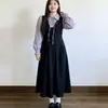 Vestido de dos piezas estilo francés de talla grande con patchwork suave, cuello polo para mujer, otoño, cintura ceñida, versátil, línea A, largo