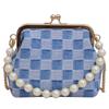 Bolsa de Clipe Estilo Novo 2024 Bolsa de Festa Bolsa Estilo Jeans Bolsa Estampada Bolsa com Corrente de Pérola Bolsa Transversal Casual