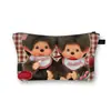Nueva Bolsa de Maquillaje Monchichi de un Solo Lado para Niñas, Bolso de Mano Portátil de Gran Capacidad, Linda Bolsa de Almacenamiento de Escritorio al por Mayor