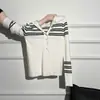 Nuevo Suéter de Punto Rayado con Cuello Semiabierto 2025 para Mujer, Top Ajustado de Manga Larga con Cuello en V para Otoño