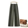 Pantalones de pierna ancha a la cintura hechos a medida para mujer, diseño de pierna recta, efecto adelgazante, tela fluida, corte holgado, nueva colección de otoño, mezcla de lana