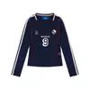 Top de Malla Americana con Empalmes, Cuello en V, Estilo Jersey para Mujer 2025 Otoño Temprano, Nuevo Color de Contraste en la Cintura, Hombros Rectos, Mangas Largas