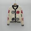 Nuevo cárdigan de punto trenzado con cuello redondo y bloques de color, chaqueta suéter de punto de manga larga con jacquard de rosa, estilo grueso para mujer, para Otoño e Invierno