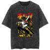 Camiseta Lavada Vintage Street Hip Hop Anime Chainsaw Man Graphic Casual Algodón Verano Manga Corta