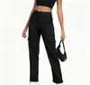 Pantalones Cargo de Mujer Amazon de Bolsillos Múltiples de Cintura Alta Semi-Elástica, Populares de Estilo Europeo y Americano Rectos con Cordón Largos Casuales