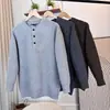 Suéter Masculino Retro Americano Outono/Inverno Solto Respirável Elástico Quente Gola Henley Pulôver Casual Camada Base Malha