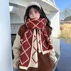 Cachecol de pescoço quentinho xadrez estilo coreano para casais, dupla face, imitação de cashmere, cachecol de tricô extra longo e espesso para estudantes, para mulheres