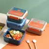 Fiambrera nórdica sellada transfronteriza compartimento para estudiantes fiambrera para oficinista gran capacidad cuchara portátil tenedor fiambrera