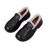 Zapatos de mujer de cuero suave, suela fina, colección de invierno 2026, mocasines peludos sin cordones, zapatos de algodón modernos y versátiles para mujer