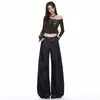 Jeans Reto Largo Americano Retro Lavado Cor Denim Outono 2026 Transfronteiriço para Mulheres com Bordado e Pernas Largas Caídas